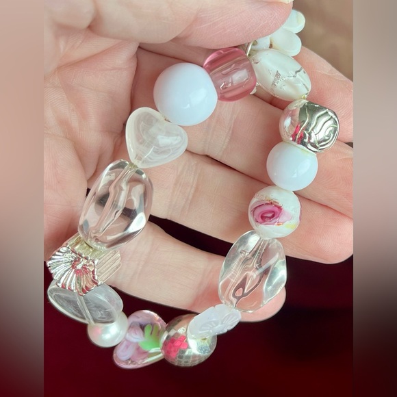 Bracelets, 3 elastic white 2 bead 1 glass - jewelry - Picture 6 of 16